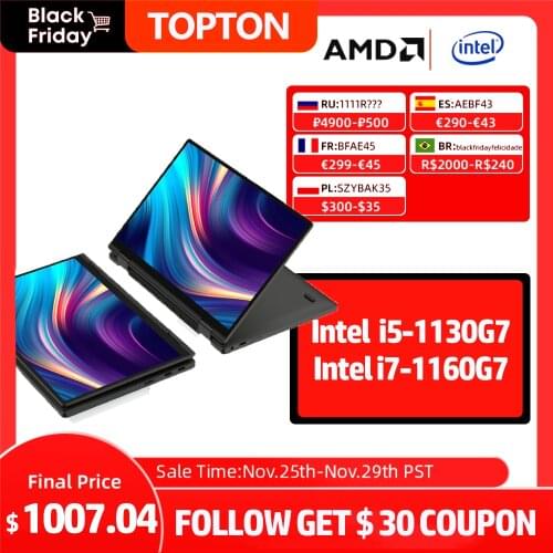 Topton Notebook 10.1" Mini laptop Computer Intel i5-1130G7 8/16G 512G/1T SSD USB 4.0 IPS Touch Screen Windows 10 Netbook Wifi 6