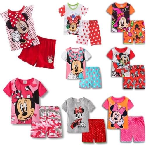 New Kids Boys Girls Clothes Baby Princess Pajamas Summer Short Sleeved Set Cartoon Minnie Childrens Sleepwear