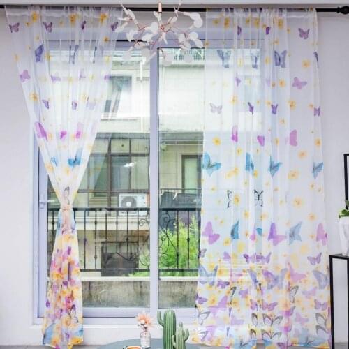 Sheer Curtain Elastic Voile Semi Polyester Butterflies Pattern Window Curtain for Home