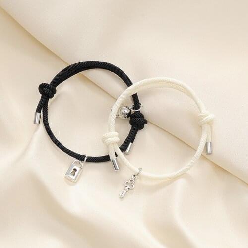 Romantic Magnet Couple Bracelets for Lovers Women Men Key Lock Pair Lucky Black White Attraction Rope Bracelet Anniversary Gifts