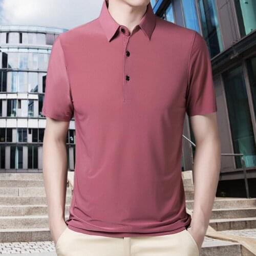 2021 New Fashion Turn Down Collar Man Polo- Shirt Men Casual Solid Spandex Short Sleeve Tops Summer Men Clothing