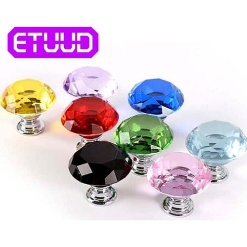 ETUUD 30mm Diamond Shape Design Crystal Cabinet Door Wardrobe Handle Hardware Furniture fittings Glass Knobs Cupboard Pulls