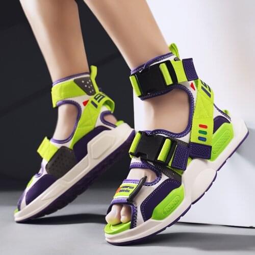 Brand Green Design Sandals for Men High Top Buckle Slides Men Summer Hip Hop Shoes Gladiator Beach Slippers Men Dropshipping