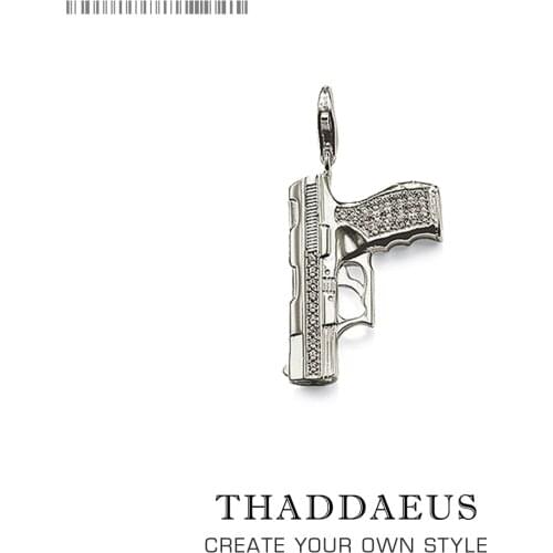 Charm Pistol Gun 925 Sterling Silver For Women & Men Trendy Club Gift Europe Style Charm DIY Jewelry Fit Bracelet Breloque