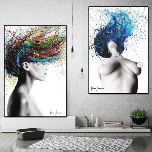 Modern Abstract Wall Art Colored Hair Woman Canvas Painting Figure Posters and Prints Hanging Pictures for Living Room Decor
