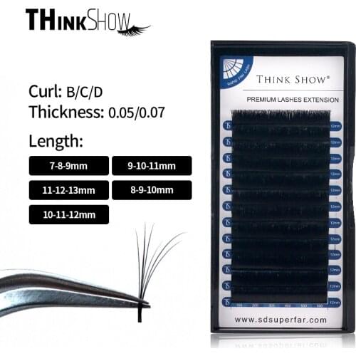 THINKSHOW 1s Blossom Black Caramel Easy Fan Bloom Individual Eyelash Extensions Faux Mink Eyelashes Thick Natural Camellia Lash