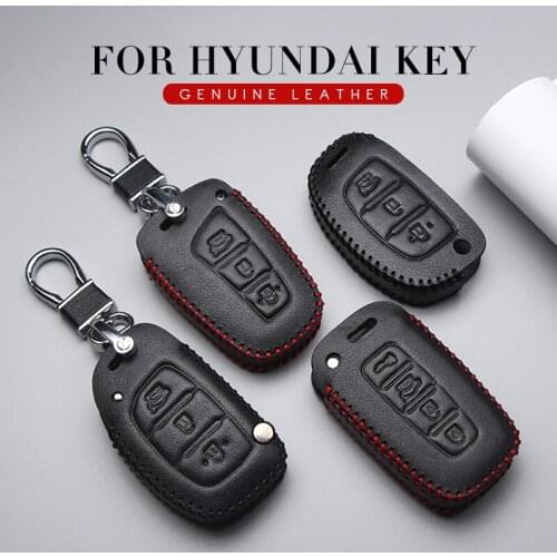 High Quality Leather Car Key Case Cover For Hyundai I30 Tucson Accent I20 Solaris Creta Elantra Key Parts Skin Shell Car Styling