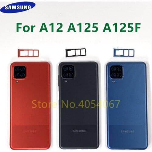 Rear Housing Case For Samsung Galaxy A12 A125F A125F/DS Battery Door Back Cover Replacement With Camera Lens SIM Card Tray