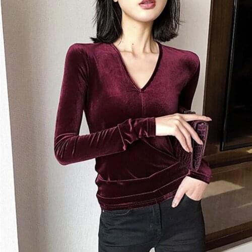 Women Spring Autumn V-Neck Velvet Shirts Casual Long Sleeves Tops Plus Size M-8XL Shirt Female Clothes Wine Green Blue Purple