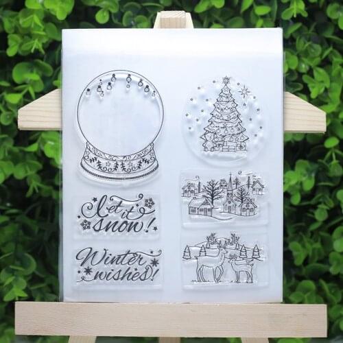Winter wishes Christmas Crystal snow world transparent clear stamps for Scrapbooking/Card Making Supply handcrafts Decoration