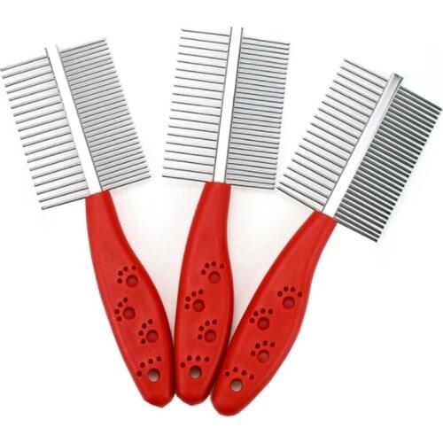 1 PC Useful Double Row Pets Comb Dogs & Cats Cosmetology Fine Wool Stainless Steel Plastic Handle Combs Random Color
