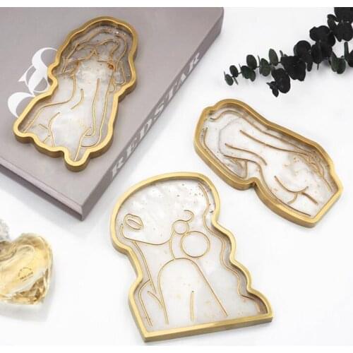 1pc DIY Crystal Epoxy Resin Tray Coaster Silicone Mold Girl Model Body Abstract Plate Mirror Casting Mold Resin Mould Accessorie