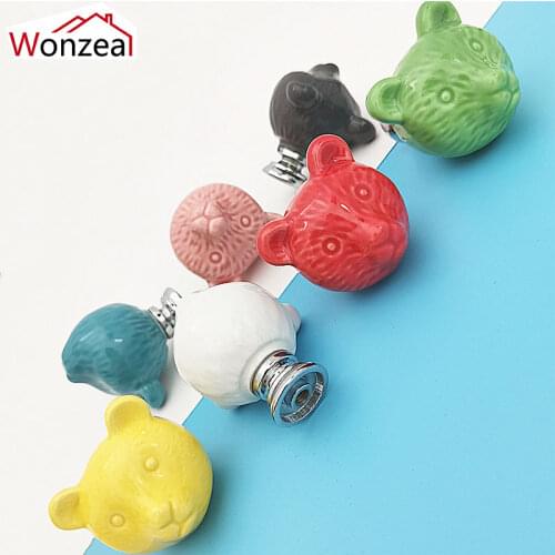 1PCS Ceramic Handles 3D Bear Cartoon Cabinet Cupboard Drawer Knobs Kitchen Door Furniture Handles Hardware 7 Colors