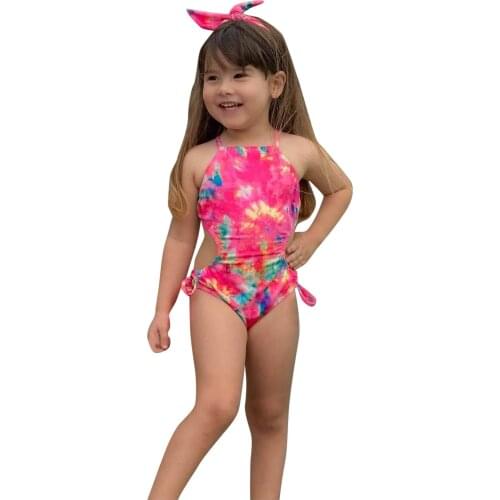2021 Kids Swimsuit Baby Girls Vest Tie-dye Print One Piece Bathing Suit Swimwear Swimsuit Beachwear Baby Swimwear For Girls