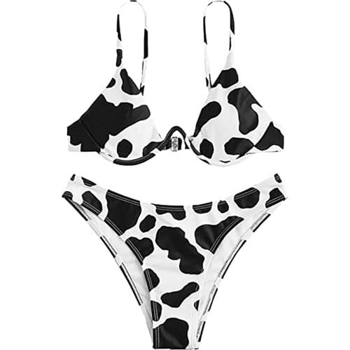 2021 New Cow Print Bikini Set Women Swimsuit Sexy Push Up Mini Thong Brazilian Swimwear High Waist Brazilian Bathing Suit