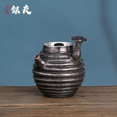 Ag999 Sterling Silver Teapot Hand-Forged Kitchen Utensils Built-in Filter Handmade Coffee Tea Pot