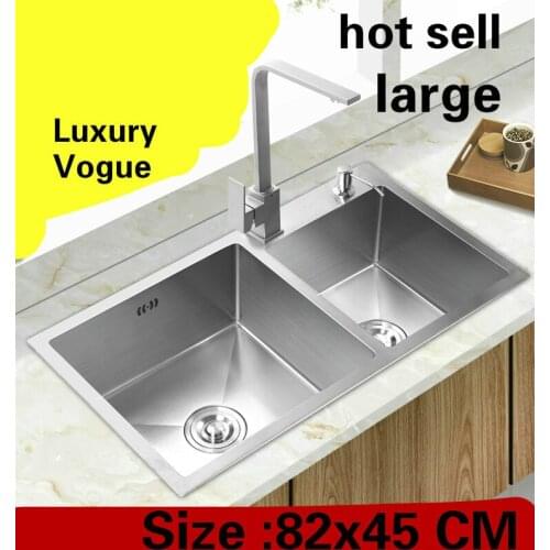 Free shipping Home luxury wash vegetables 304 stainless steel large kitchen manual sink double groove hot sell 820x450 MM