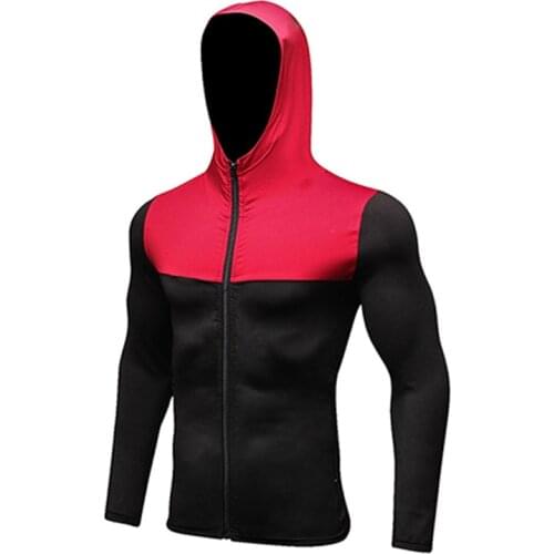 Quick-drying Thin Zip Casual Patchwork Hooded Coat Spring Autumn Men Sports Jacket Gym Corset Long Sleeve Cardigan Outerwear