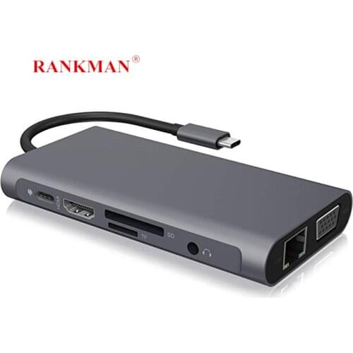 Rankman Type-C to RJ45 Gigabit Lan HDMI-compatible VGA SD TF Card Reader USB C 3.0 for MacBook Samsung Dex Xiaomi 10 TV Nintendo
