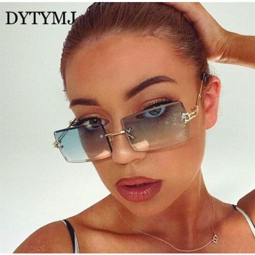 DYTYMJ Square Sunglasses Women Rimless Sunglasses Women Gradient Luxury Brand Sun Glasses Women Vintage Oculos De Sol Feminino