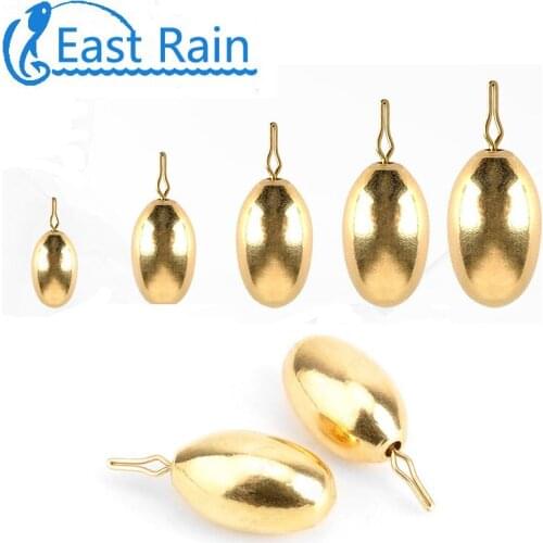 East Rain 50pcs/lot Brass Bullet Sinker Bass Fishing For Texas Rig Fishing Sinkers Bullet Shape Copper Tackle free shipping