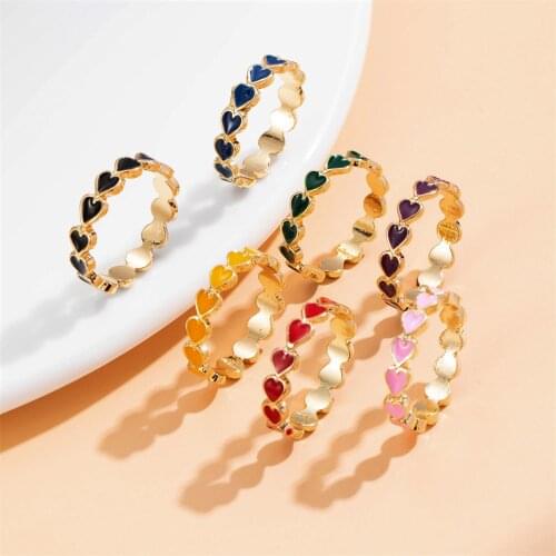FNIO Cand Colors Heart Shape Ring Design Cute Fashion Love Jewelry For Women Young Girl Child Gifts