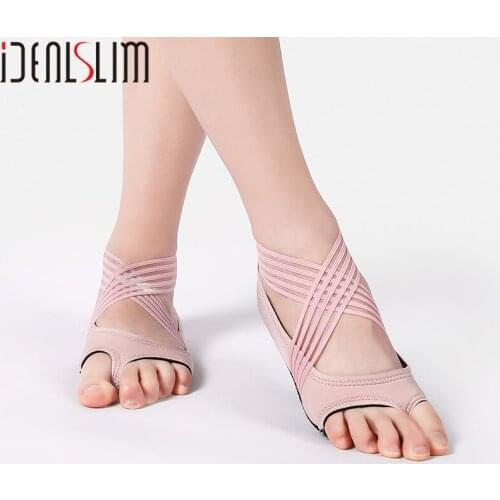 IDEALSLIM Five 5 Finger Socks Women Pilates Socks Cross Straps Indoor Slip Resistant Socks