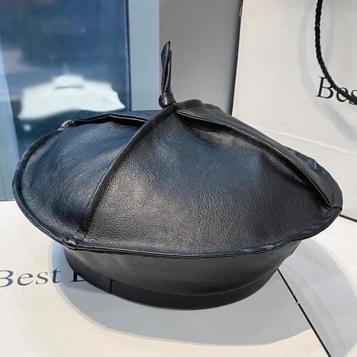 New Fashion Beret Women Winter Flat Cap Leather for Women Autumn Winter Beret Cap Bone Painter Hats Gorras