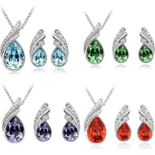 Crystal Necklace Earrings Luxury 5A Zircon Angel Wings Pendant Plated Rhinestone Jewelry Sets Women Accessories Gift