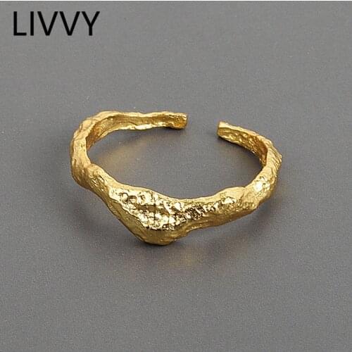 LIVVY Silver Color Open Ring for Women Gold & Silver Color Gold Foil Concave-Convex Irregular Face Rings 2021 Trend
