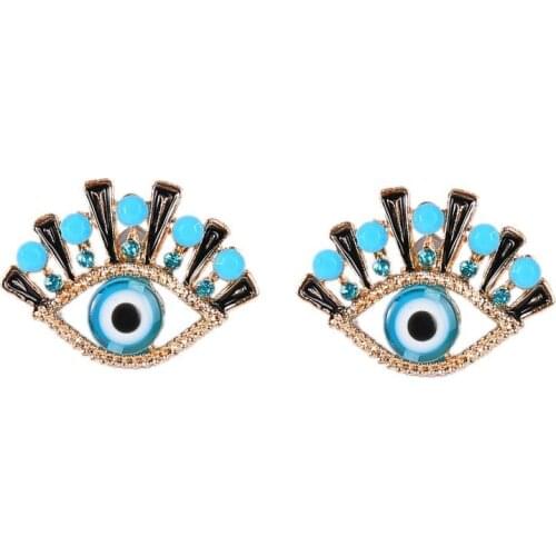 YAOLOGE Fashion Evil Eye Stud Earrings For Women Girl Gifts Unique White Blue Enamel Glaze Crystal Gold Color New Party Jewelry