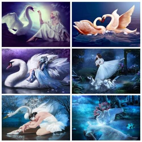 MomoArt 5D DIY Diamond Painting Swan Needlework Diamond Mosaic Animal Cross Stitch Kits Women Bead Embroidery Home Decor
