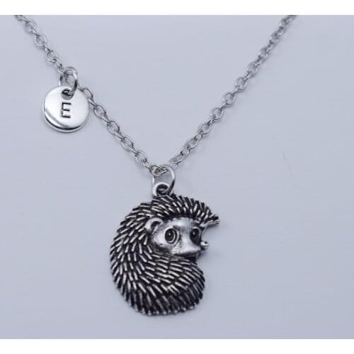 Initial Letter Pendant Cute animal hedgehog Necklace Capital A-Z Alphabet Personalize Jewelry