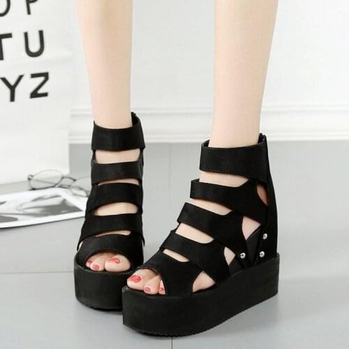 New 2020 New Sandals Super High Heel Height Increase Muffin Thick Bottom Wedge Heel Hollow Fish Mouth