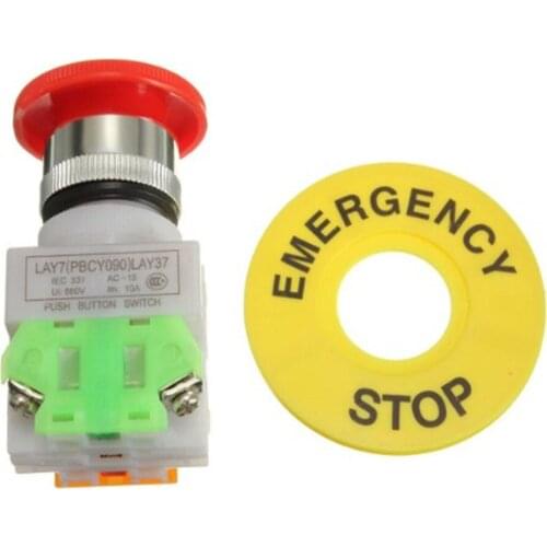 2pcs 22mm Red Mushroom Stop Switch 4 Terminals Control Push Button Self Locking Emergency Easy Install Lift Elevator NO NC