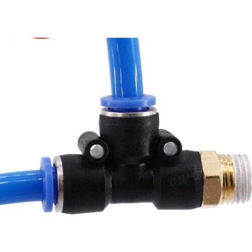 PD Pneumatic Connector 4mm-12mm Hose Tube T Shape Tee Air Fitting 1/4" 1/8" 3/8" 1/2"BSPT Male Thread 3 Way Pipe Coupler
