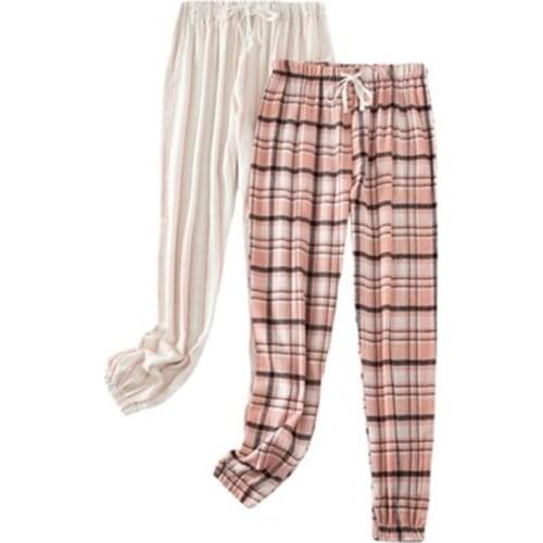 Stripe Sleep Bottom Women 100% Cotton Long Pant Home Pajamas Soft Slip Pants Big Size Casual Loose Mom Sleepwear kPaCotAkoWka