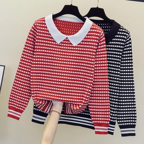 Sweater pullovers Women chic casual Autumn Winter Basic v-neck Plaid Knit Pullover female Long Sleeve warm Khaki Big Sweate