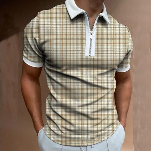 2021 Western Style Spring Summer New Zipper Checkered Fashion Summer Polo Shirt Casual Design Loose POLO Collar