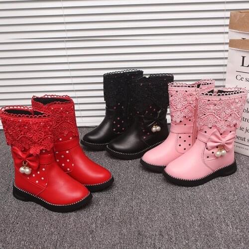 Winter Children Boots Girls Leather Shoes Princess Sweet Bow Pearl Baby Girl Boots Kids Shoes for Girl Toddler Snow Boots SC092