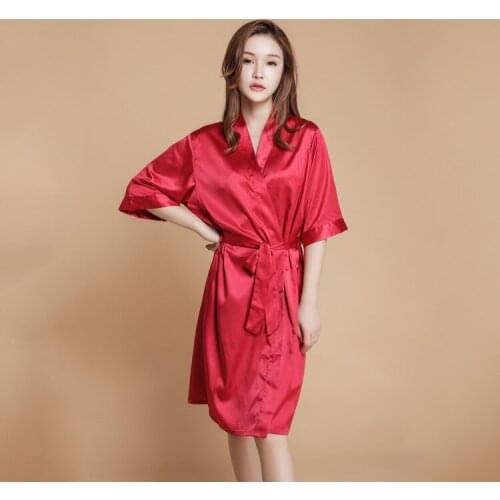 Simulation silk solid color pajamas bathrobe new sexy thin section wedding dress bridesmaid robe beauty robe home service