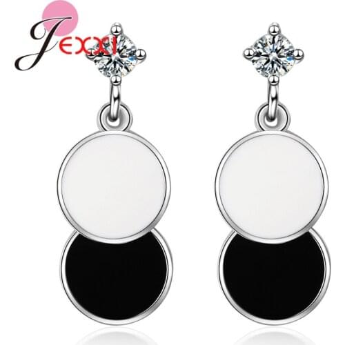 Chic Korean Charm New Black White Enamel Disk Jewelry Women Long Dangle Earrings Drop Pierced Pin Ear Make Up Accessory for Girl