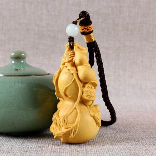 Statuette Home Buxus microphylla Wood carving wood carving crafts hand pieces with jewelry pendant Wenwan gift gourd