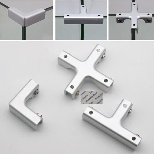 4Pcs Aluminum Alloy Tee T Corner Cross Glass Clip Clamp Press Screws Fish Tack Display Cabinet Cupboard Assembling Building