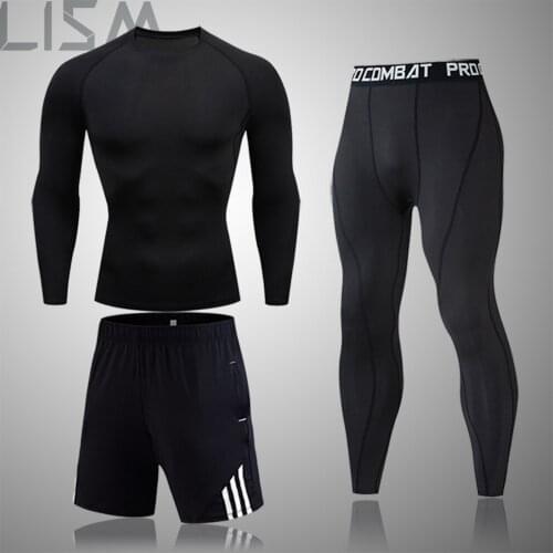 2121 Mens Thermal Underwear 3-Piece Set MMA Rashguard Suit Tights Cool Clothing Compression Fitness Long Mens Winter Brand