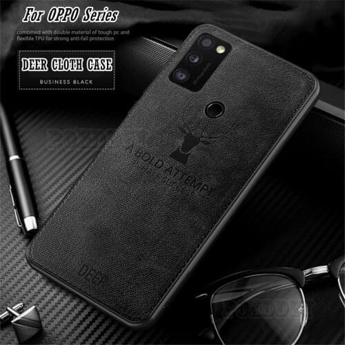 Classic Cloth Case For OPPO A53 2020 A5 A9 A3S A5S A7 A12 A52 A72 A31 A91 A73 A93 A15 A54 A74 A94 Deer Pattern Back Cover Shell