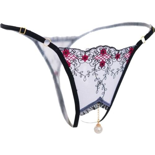 Open Crotch Pendant Panties Sexy Transparent Lingerie Underwear Lace Pearl Thong Crotchless Panty Gstring