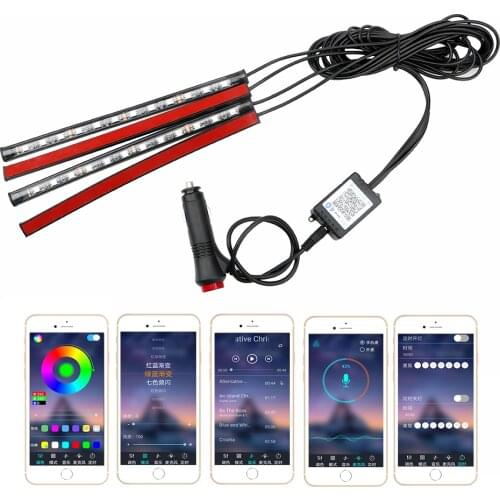 App Bluetooth Control Sound Music Control 4 in 1 RGB LED Strip Lights Car Interior Lights Car Floor Atmosphere Lamp