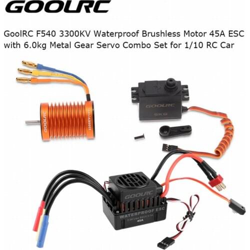 GoolRC F540 3300KV Waterproof Brushless Motor 45A ESC with 6.0kg Metal Gear Servo Combo Set for 1/10 RC Car