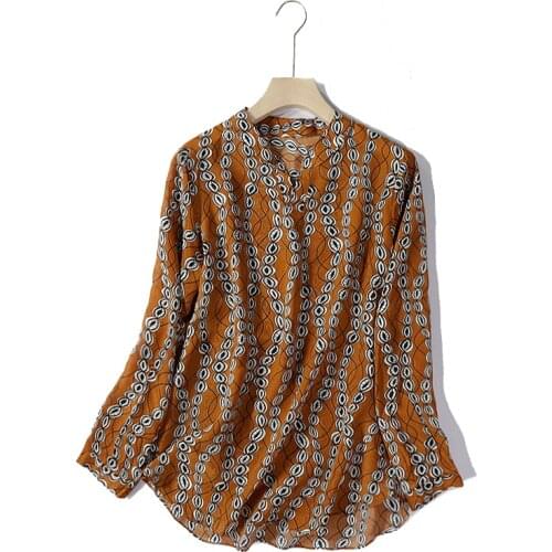 Women Summer 100% Natural Silk Blouse Real Silk Long Sleeve Basic Shirt office wear Dots print Top Shirt Silk Blouses for Women